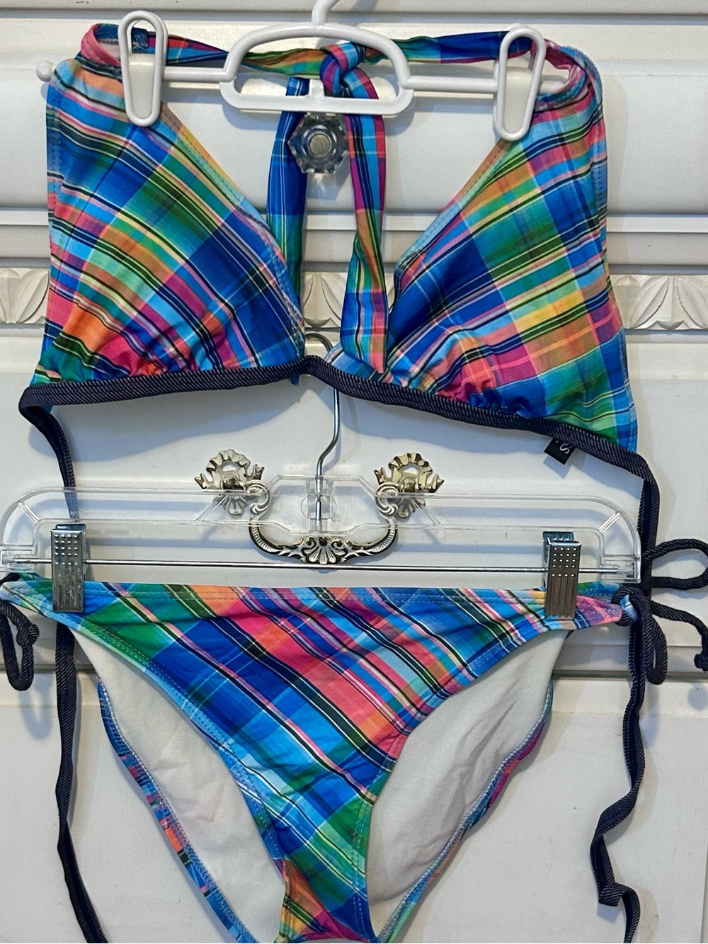 Women’s Vintage Y2K Era Bright Plaid Guess String Bikini